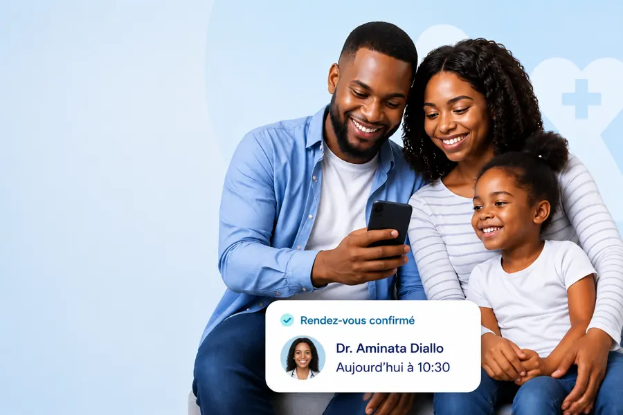 Famille consultant son rendez-vous confirmé sur l'application Waycare