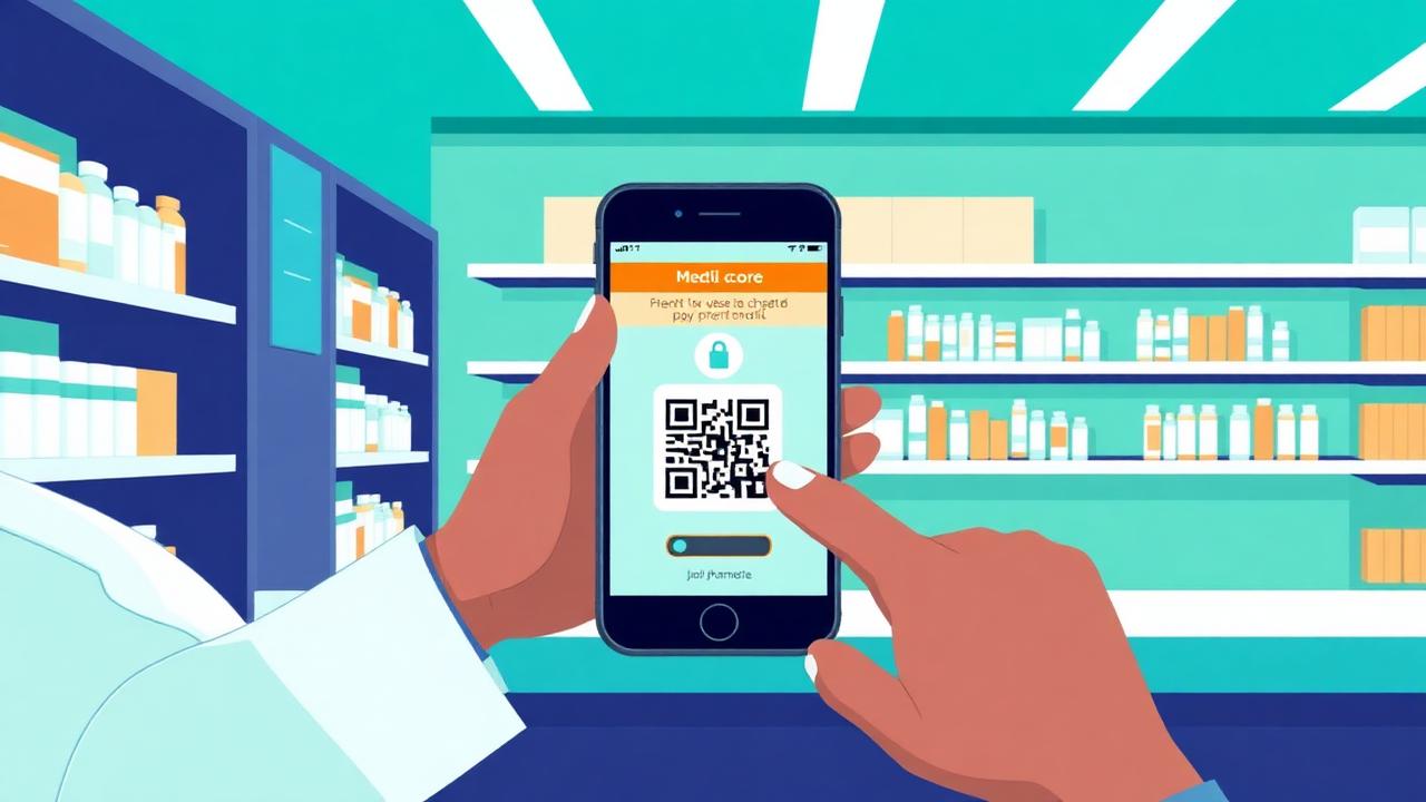 QR code de paiement santé scanné dans une pharmacie partenaire